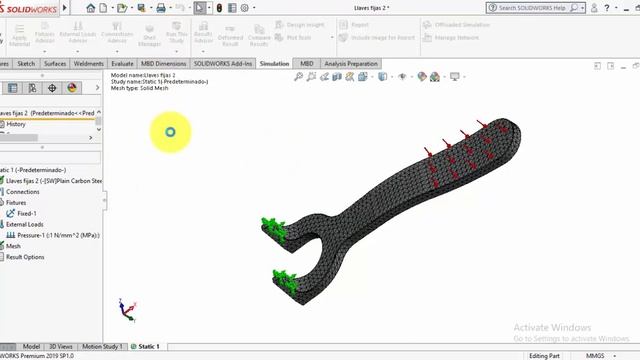 Solidworks simulation tutorial - Von mises stresses and failure criteria