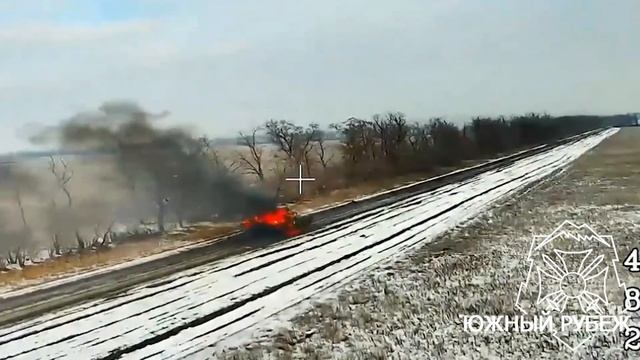 Обнаружение и уничтожение танка ВСУ операторами БПЛА группировки "Юг"