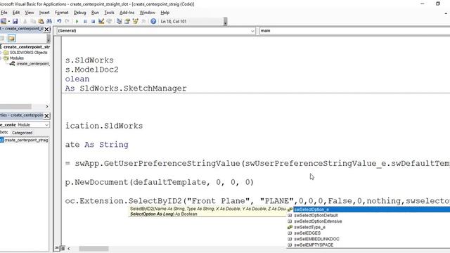 Solidworks Macro - Create a Centerpoint Straight Slot