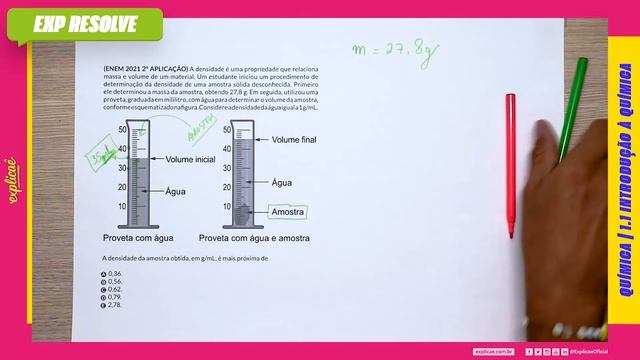 A DENSIDADE É UMA PROPRIEDADE QUE RELACIONA MASSA E VOLUME DE UM (...) | INTRODUÇÃO À QUÍMICA