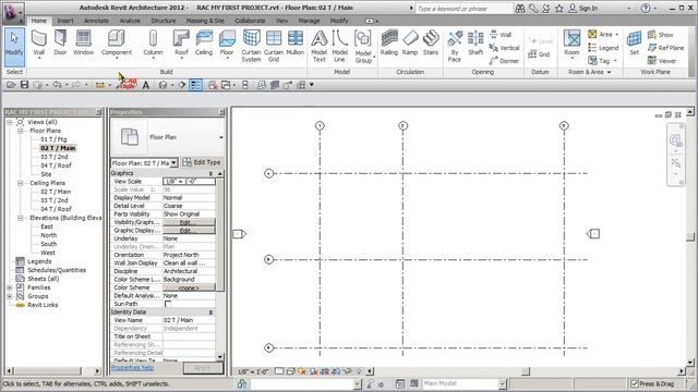 REVIT ARCH 2012 FIRST PROJECT 12 GRIDS DIMENSIONS LEVELS