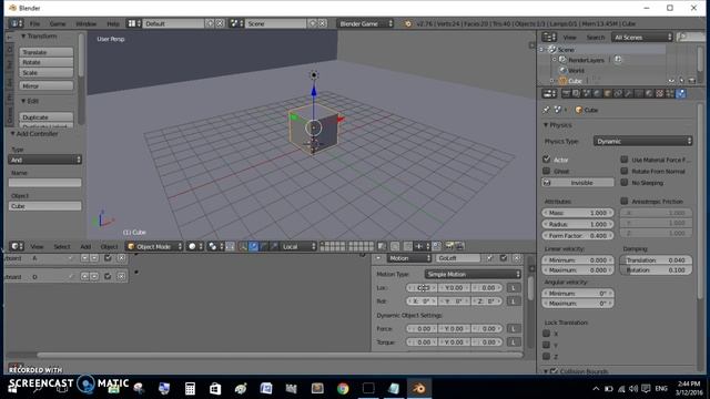 Creating simple game with blender