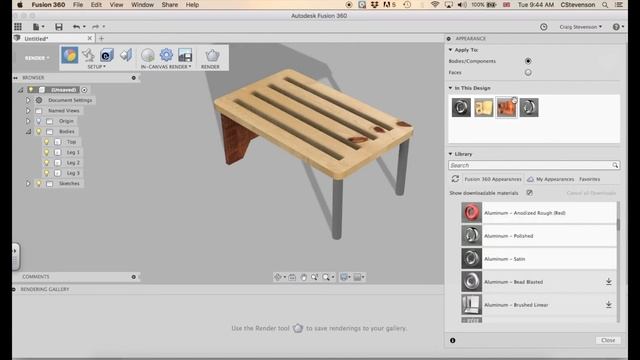 3D CAD with Fusion 360 - Laptop Table Case Study 3/5 - Rendering