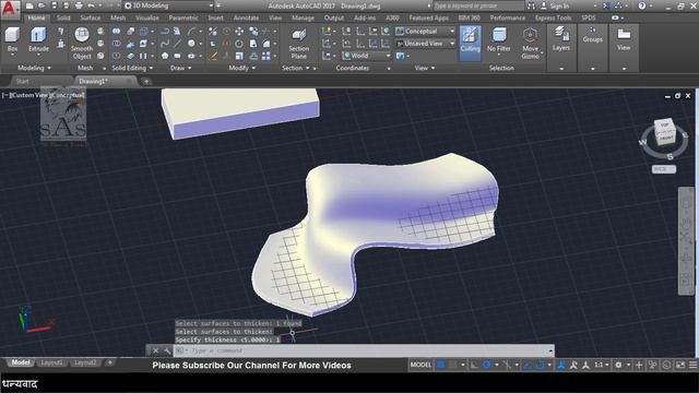 Autocad 3D Tutorial 59: How to use Thicken, 3D Fillet & 3D Chamfer Command in Autocad 3D?