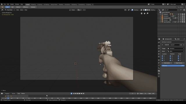 How to create animation and animation group for FPS arms and guns inside blender 2.8