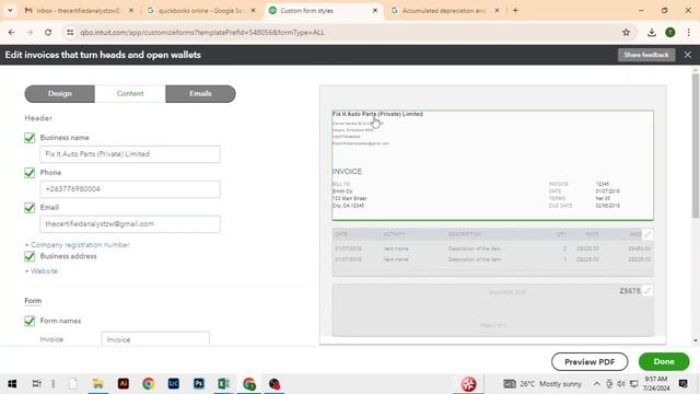 11. QuickBooks Online Plus Customizing Invoice Templates