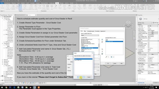 Cost Estimate of Grout Sealer in Revit. Program of Works in Revit.