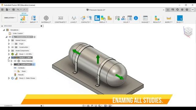 Fusion 360: Static stress simulation on pressure vessel |FEA |Mechanical engineering