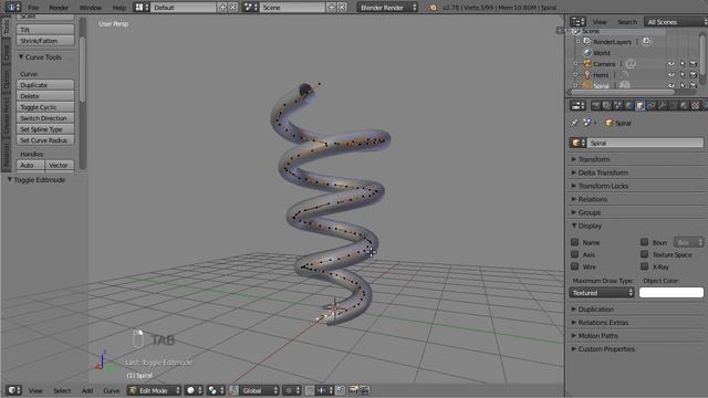 Blender, spiral curve (not a tutorial)