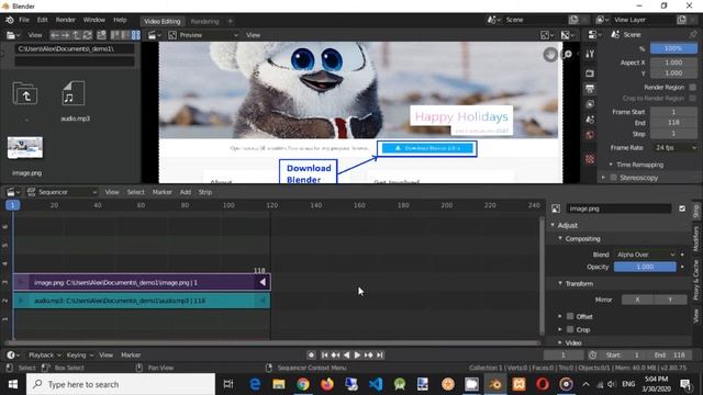 How to build mp4 video with audio in Blender byAO