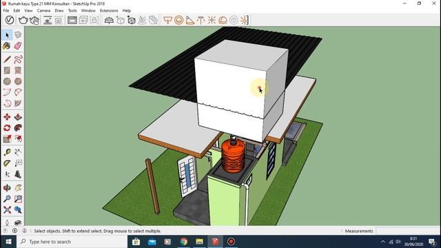 Cara memotong atap atau objek di Sketchup