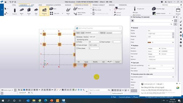 [Tekla Structures 2021] Bài 3- Hệ Móng và cột