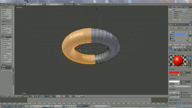 how to add different colours to one part like cube, torus : blender 3d v 2.76 : spoken tutorial