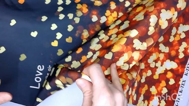 Курточная ткань Принц Сердечки золотые ~
