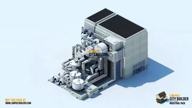 low poly city builder industrial buildings