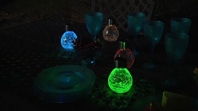 Paradise Set of 6 Solar Crackled Glass Hanging Lights onShepherdsHook on QVC