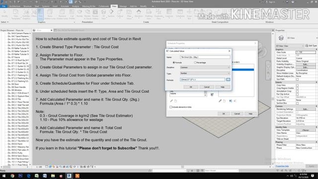 Cost Estimate of Tile Grout in Revit. Program of Works in Revit.