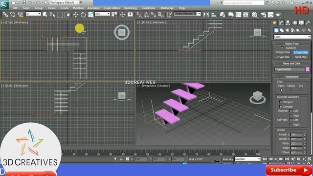 How to make a 3D stairs in 3ds max hindi tutorial