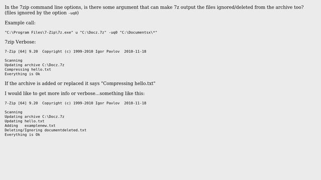 7zip command line options for more information when synchronizing (2 Solutions!!)