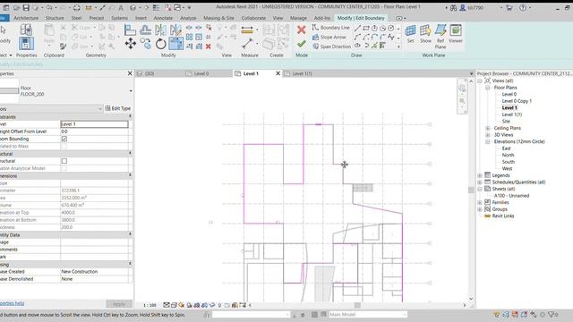 Autodesk Revit 2021   UNREGISTERED VERSION   COMMUNITY CENTER 211205   Floor Plan  Level 0 2021 12