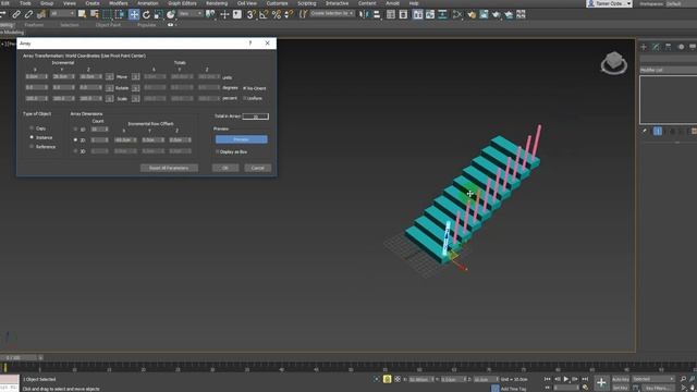 3DsMAx Ders 3-4 Array komutu ile merdivenler yapma