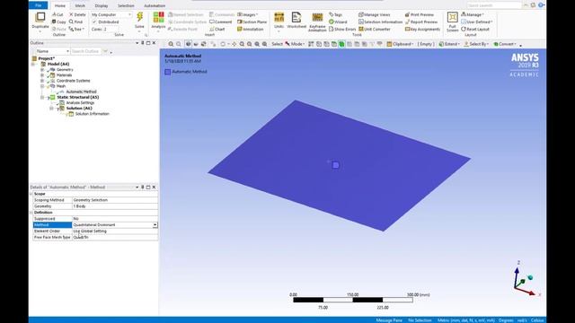 Vježbe 12: Savijanje tanke ploče u Ansys Student