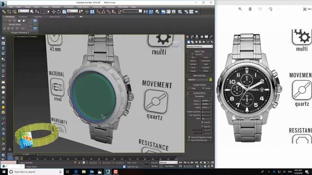 Fossil 3d Watch - Modeling & Rendering - Tutorial No.5
