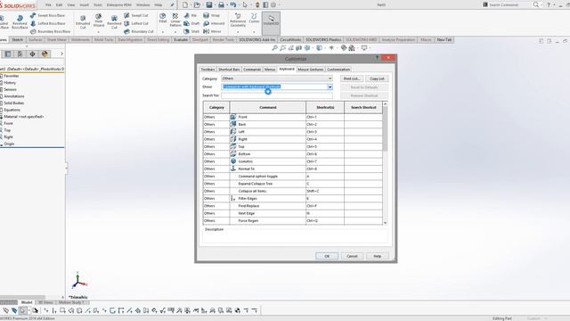 Common SOLIDWORKS keyboard shortcuts