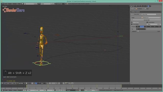 Move an Animated Character on a path using Follow Path Constraint in Blender 2 79