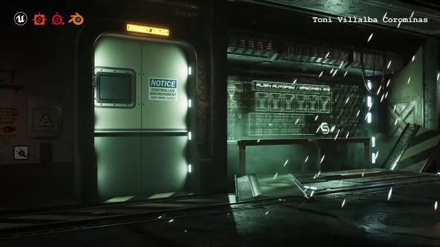 Dark Scifi environment in Unreal Engine 4 - Door and screen panel view