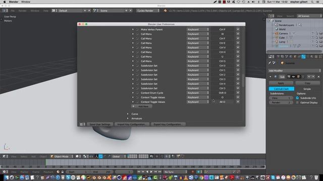 Blender 2.79a specials menu shortcut key edit