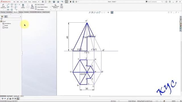 Development of Lateral Surfaces of Hexagonal Pyramid in Solidworks