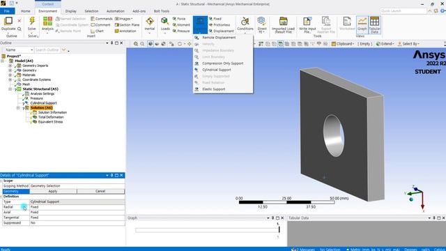 [CAE 구조해석 초보자를 위한 ANSYS 기초 강의] 8. 경계조건7 - Support3 - Compression Only Support, Cylindrical Support