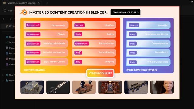 Master 3D content creation in Blender with 6 demo Projects. Intro to Online Course.