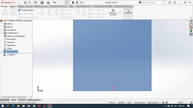 how to use ''Extrude'' and ''Extrude cut'' command in Solidworks 2021