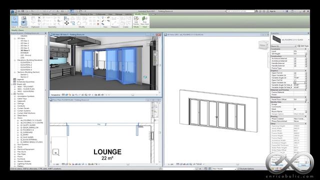 3D Action Doors for Revit : Bi-fold 2 x 3 (with Hinges & Handles)