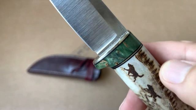 Нож "Рыбка" Рог оленя, пирография, ELMAX, Сандер