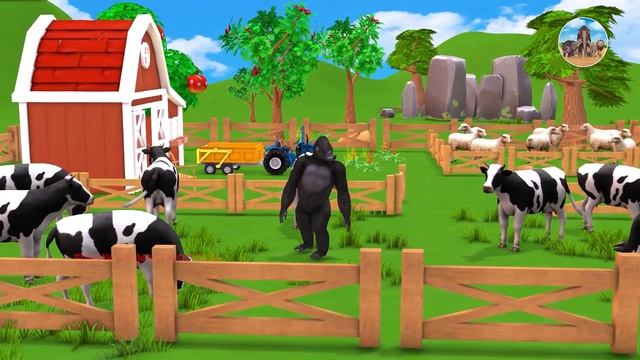 Giant Cow Tiger Farm - Giant Lion vs Cow vs Giant Gorilla Animals Fight | Funny Animals Doodles