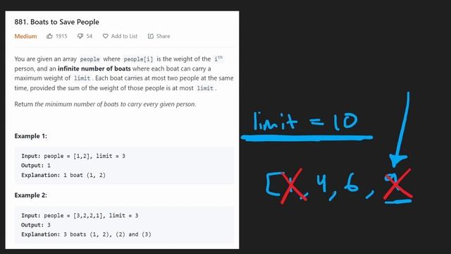 Boats to Save People - Leetcode 881 - Python