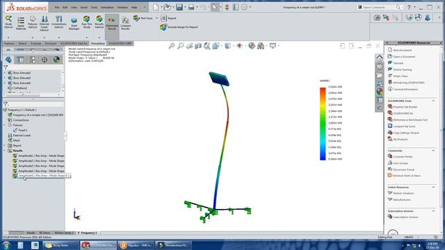 Natural frequency calculation in solidworks and comparison with accelometer data