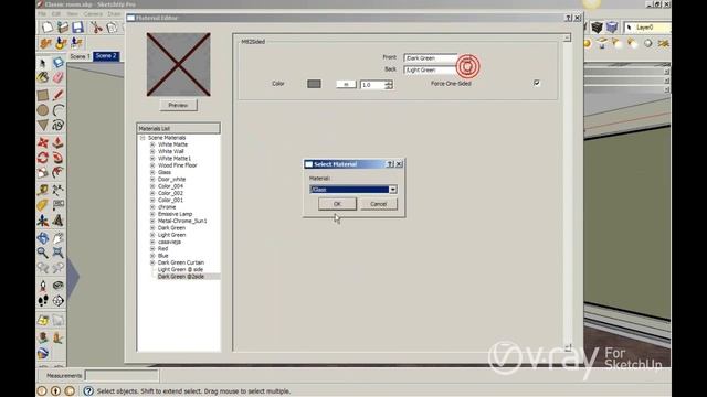 V-Ray for SketchUp - Using V-Ray two-sided material to create a curtain - tutorial