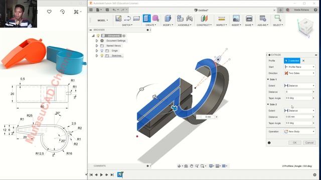Fusion 360 Tutorial For Beginner 3D Whistle