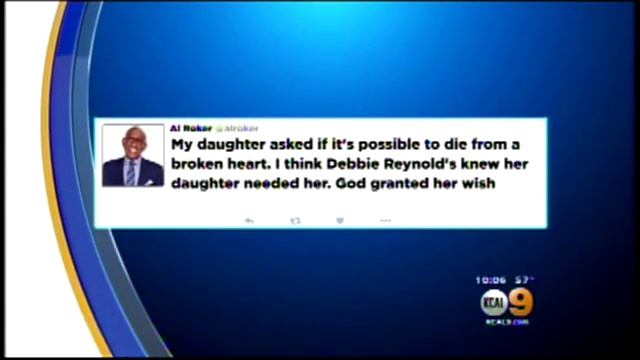 Broken Heart Syndrome - death of Debbie Reynolds   KCAL   12 28 16 1007PM