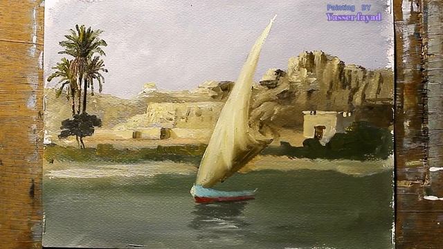 Oil Painting Landscape from Egypt   Aswan  By Yasser Fayad