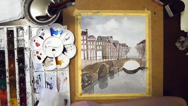 Пейзаж акварелью. Амстердам. Юлиана Данилина.