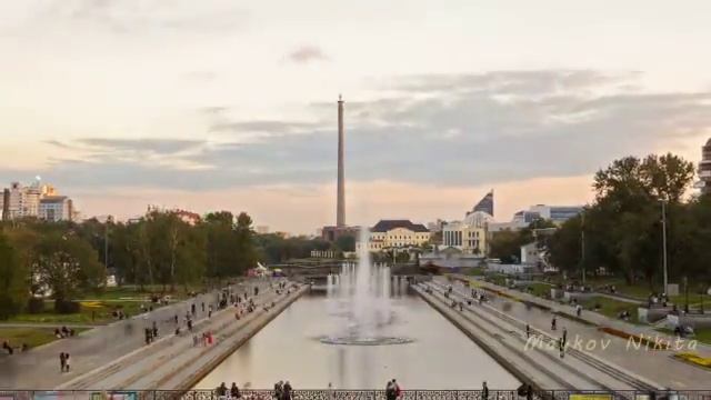 Multicolored fountain at sunset. Yekaterinburg, Russia. Time Lapse. (c) Maykov Nikita 2013