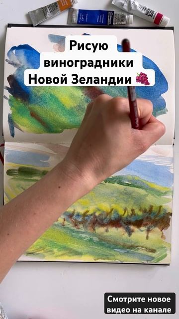 🍇✍️Мое первое видео в 2024: Рисую акварелью виноградники Новой Зеландии #акварель