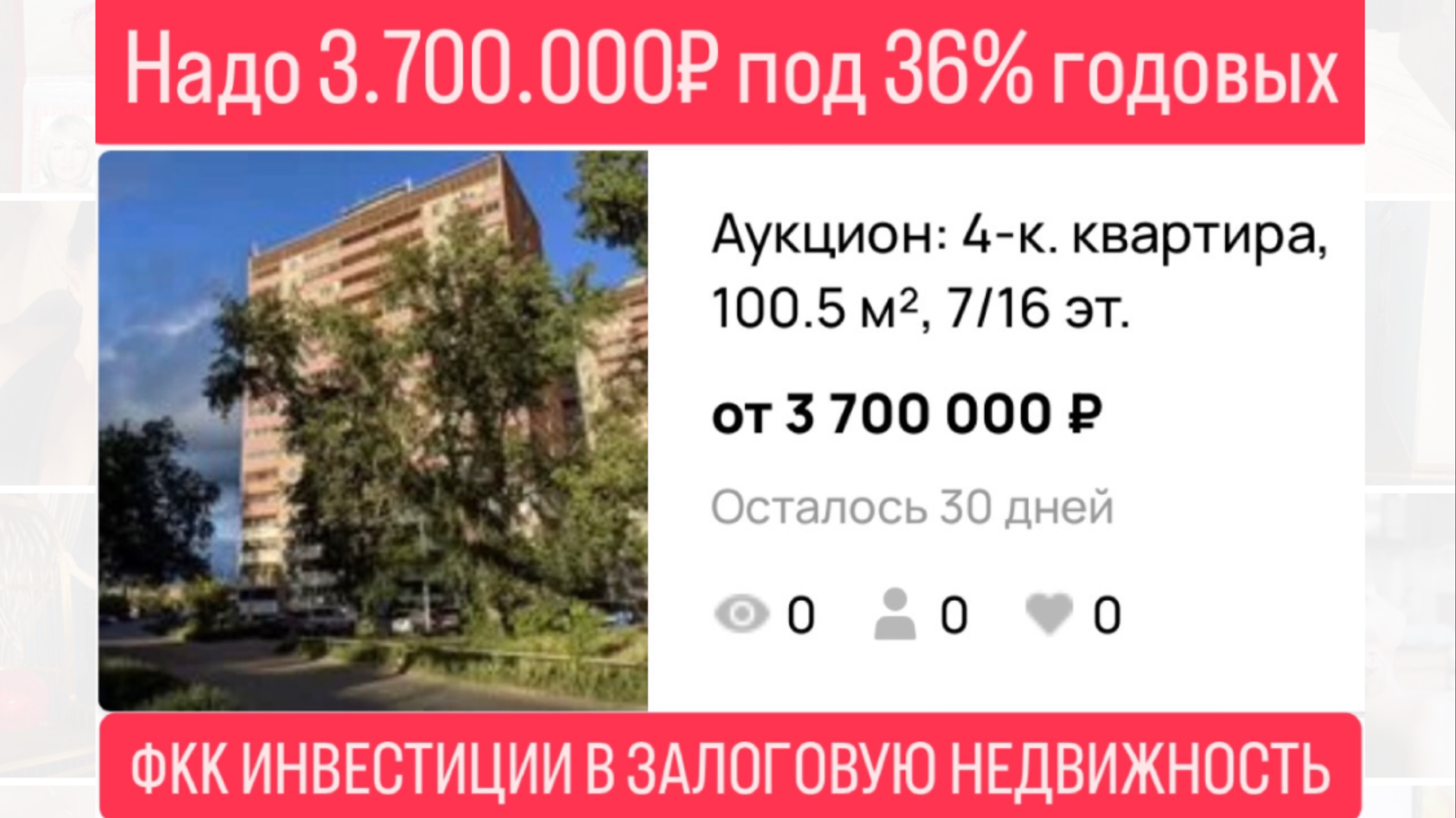Инвестиции в залоговую недвижимость под 36% годовых в Екатеринбурге.