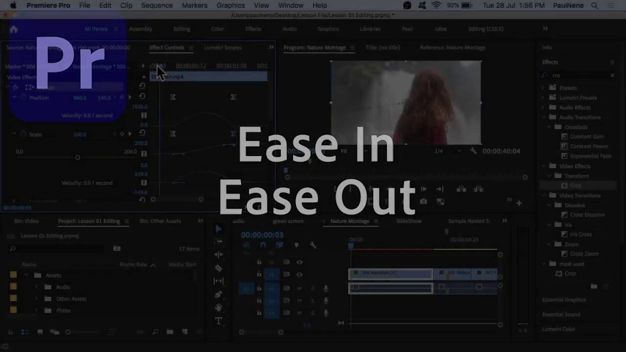 Как добавить плавное начало и завершение эффекта в Premiere Pro