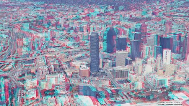 US Dallas, Bank of America Plaza ANAGLYPH, RED/CYAN, 3D RED/CYAN 3D, 3D ANAGLYPH, 적청 입체